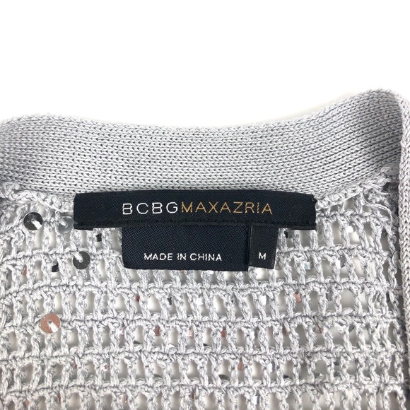 BCBGMAXAZRIA Knit Mini Grey Sequin Cardigan - Picture 4 of 9